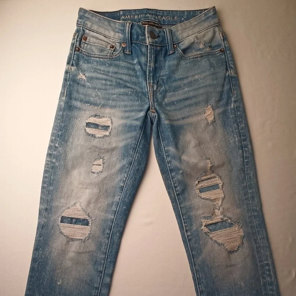 American Eagle Mens Slim Distressed Jeans Blue Size 26x28 Grunge Punk Streetwear